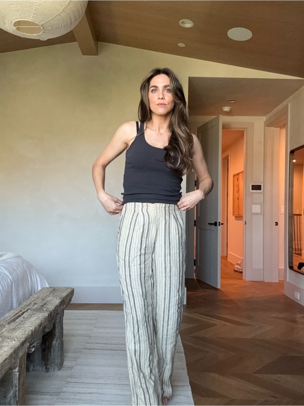 MATE the Label Striped Wide-Leg Linen Pants - Cream & Black